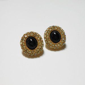 Christian Dior Pierced Earrings Black Cab w/ Paste
